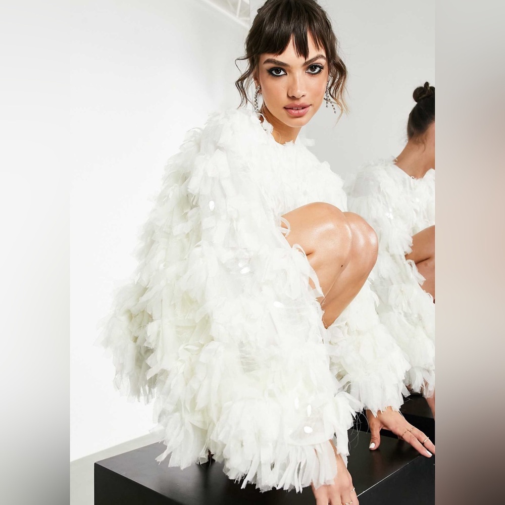 ASOS EDITION mini dress in textured mesh and ivory